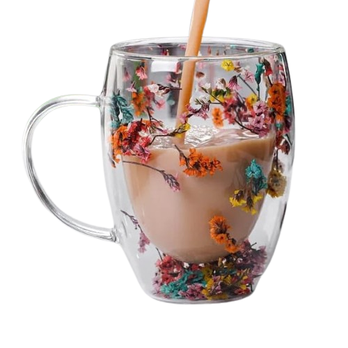 Elegant Flowered Double-Walled Mugs – 350ml Insulated Floral Cups