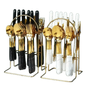Elegant Marble Handle Gold Stainless Steel Cutlery Sets (24 Pieces)
