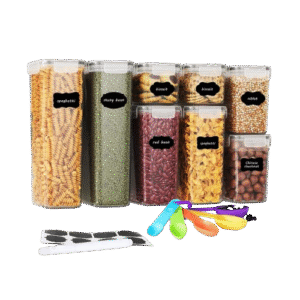 Airtight 8pcs Pantry Storage Container Sets with Labels, Spoons & Pen
