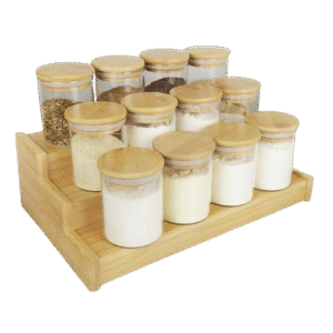 12pcs Glass Spice Jar Sets with Bamboo Lids, Stand & Seasoning Organizers