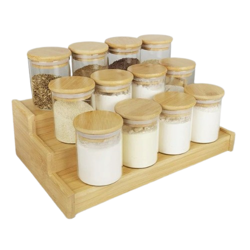 12pcs Glass Spice Jar Sets with Bamboo Lids, Stand & Seasoning Organizers