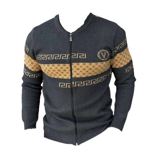 Classic Greek Pattern Zip-Up Cardigans