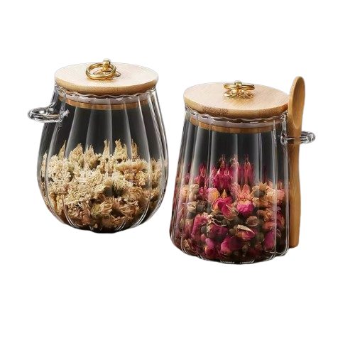 Glass Storage Jars with Bamboo Lids and Spoons – Leakproof Food Containers for Kitchen Use