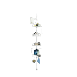 4-Tier Telescopic Corner Shelf Organisers – Adjustable Upright Storage Solutions for Bathrooms & Kitchens