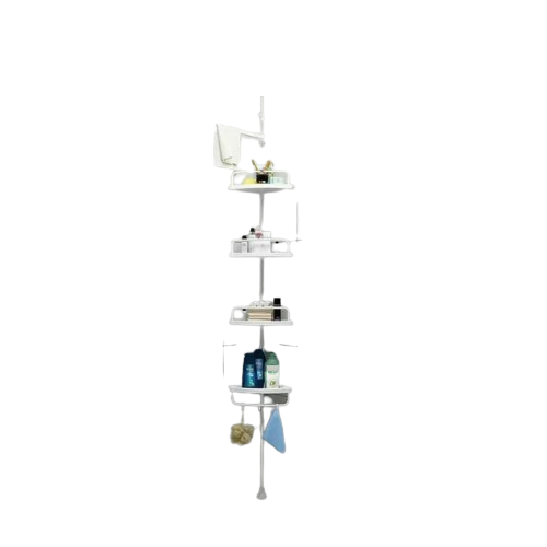 4-Tier Telescopic Corner Shelf Organisers – Adjustable Upright Storage Solutions for Bathrooms & Kitchens