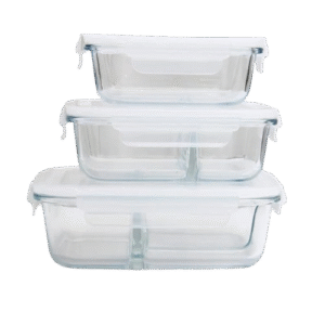 Rectangular Microwave-Safe Glass Lunch Box Sets – 3 Pieces