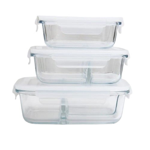 Rectangular Microwave-Safe Glass Lunch Box Sets – 3 Pieces