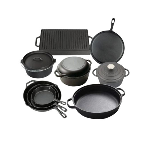 Heavy-Duty Raw Cast Iron Cookware Sets – 12pcs