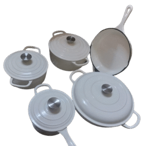Elegant Teal & White Cast Iron Cookware Sets – 9pcs