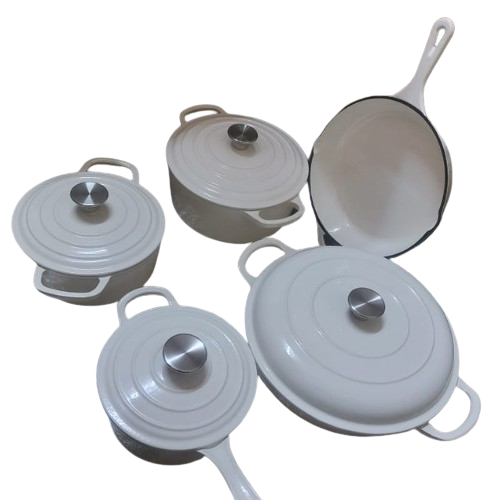 Elegant Teal & White Cast Iron Cookware Sets – 9pcs
