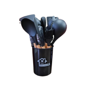 Premium 12-Piece Black Silicone Cooking Spoons Set – Heat Resistant & Non-Stick Friendly