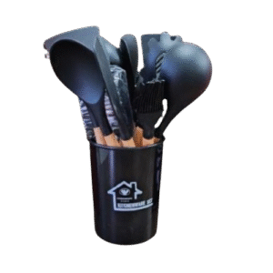 Premium 12-Piece Black Silicone Cooking Spoons Set – Heat Resistant & Non-Stick Friendly