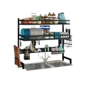 Over-the-Sink Double Layer Dish Racks – Space-Saving Black Kitchen Organizers