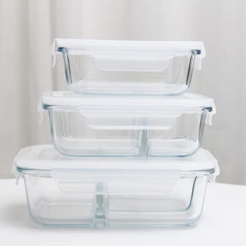 Rectangular Microwave-Safe Glass Lunch Box Sets – 3 Pieces - Image 2