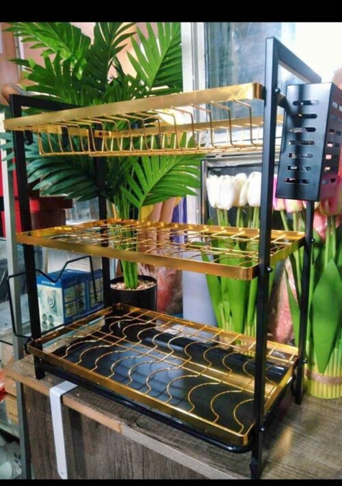 Luxury Gold-Black Kitchen 3-Tier Dishracks for Stylish Storage - Image 2