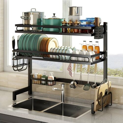 Over-the-Sink Double Layer Dish Racks – Space-Saving Black Kitchen Organizers - Image 3