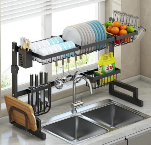 Over-the-Sink Single Layer Dish Racks – Space-Saving Black Elegance - Image 2