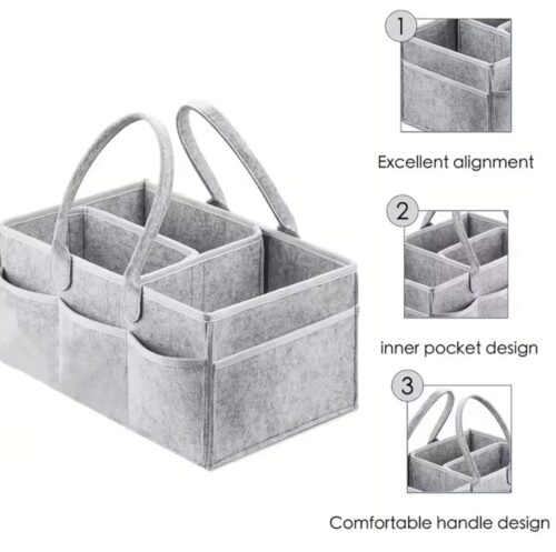 Felt Baby Diaper Caddy Organizers with Handles – Collapsible Nursery Storage Baskets