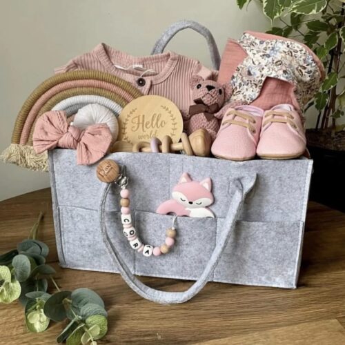 Felt Baby Diaper Caddy Organizers with Handles – Collapsible Nursery Storage Baskets - Image 2