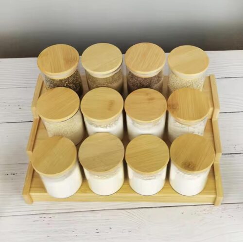 12pcs Glass Spice Jar Sets with Bamboo Lids, Stand & Seasoning Organizers - Image 4