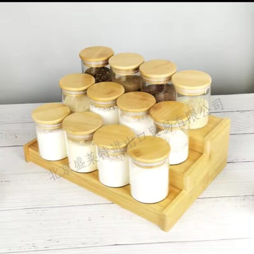 12pcs Glass Spice Jar Sets with Bamboo Lids, Stand & Seasoning Organizers - Image 3