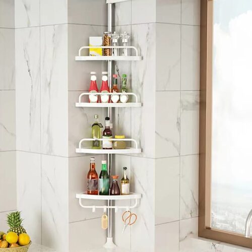 4-Tier Telescopic Corner Shelf Organisers – Adjustable Upright Storage Solutions for Bathrooms & Kitchens - Image 2