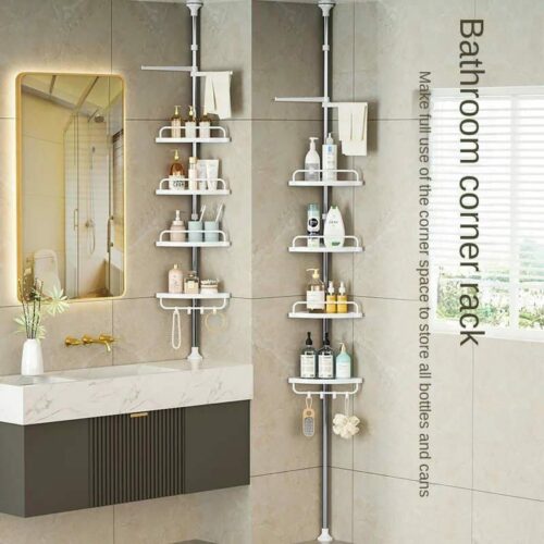 4-Tier Telescopic Corner Shelf Organisers – Adjustable Upright Storage Solutions for Bathrooms & Kitchens - Image 4