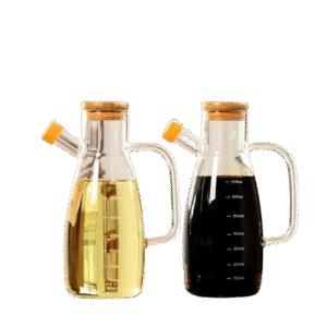 1000ml Glass Oil Bottles with Bamboo Lids – Premium Kitchen Dispensers