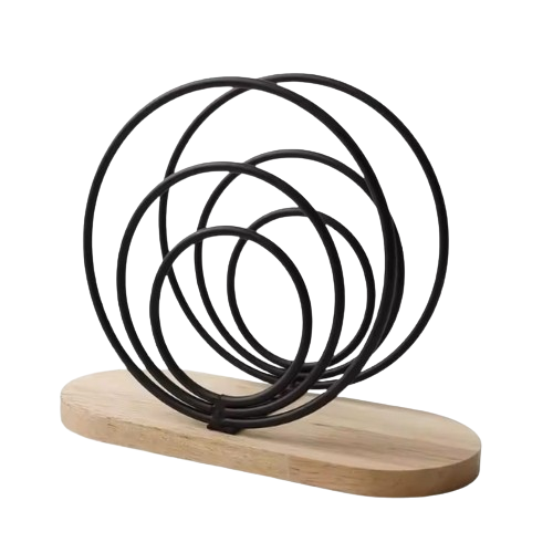 Elegant Circular Metal Napkin Holders with Wooden Base – Black Tabletop Organizers