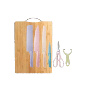 Chop & Cut Kitchen Prep Combos – Bamboo Board + Multicolor Knife Set