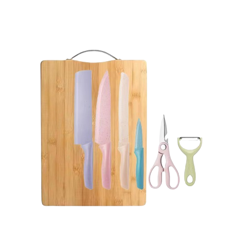 Chop & Cut Kitchen Prep Combos – Bamboo Board + Multicolor Knife Set