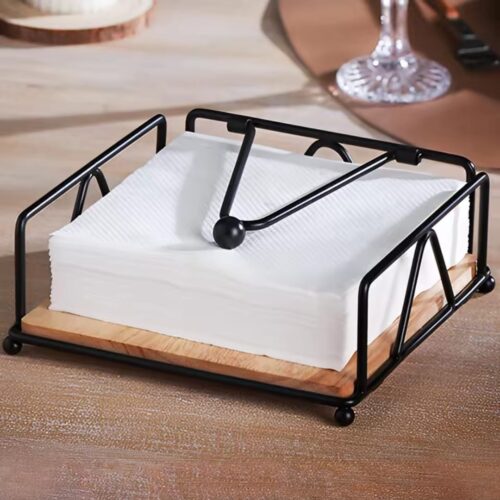 Luxury Metallic Serviette Holders with Bamboo Base – Elegant Napkin Organizers for Dining & Decor - Image 3