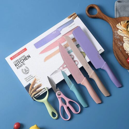 Chop & Cut Kitchen Prep Combos – Bamboo Board + Multicolor Knife Set - Image 2
